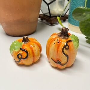 Happy Harvest, Pumpkin Shaped Ceramic Salt And Pepper Shakers